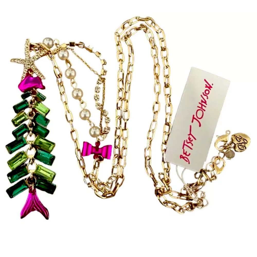 New Betsey Johnson HOLIDAY REEF FISH TREE LONG PENDANT GREEN - Picture 3 of 6
